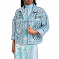 Veste En Jean Femme Ample À Motif Fleuri