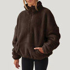 Pull polaire doux à demi-fermeture éclair pour femmes