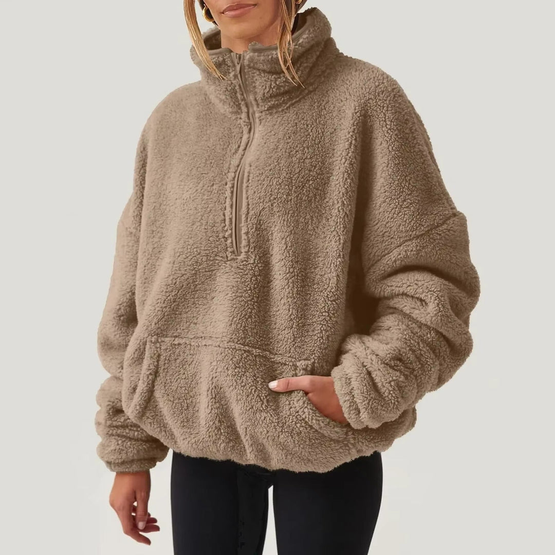 Pull polaire doux à demi-fermeture éclair pour femmes